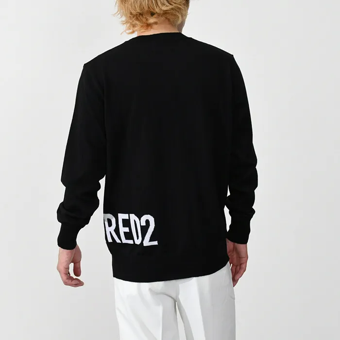 D SQUARED2  |Crew Neck Long Sleeves Plain Cotton Logo Luxury Sweaters