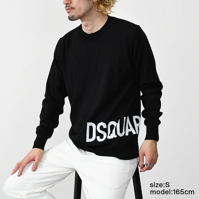 D SQUARED2  |Crew Neck Long Sleeves Plain Cotton Logo Luxury Sweaters