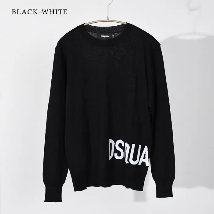 D SQUARED2  |Crew Neck Long Sleeves Plain Cotton Logo Luxury Sweaters