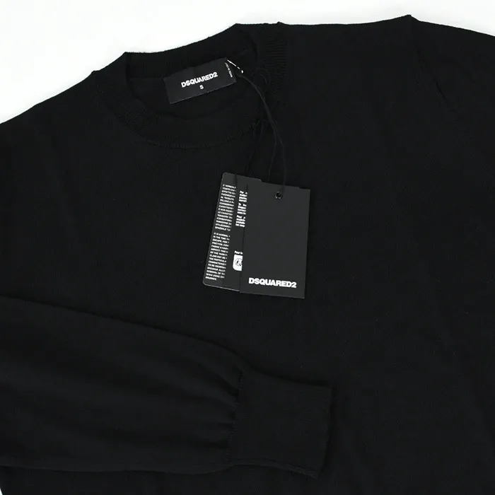 D SQUARED2  |Crew Neck Long Sleeves Plain Cotton Logo Luxury Sweaters