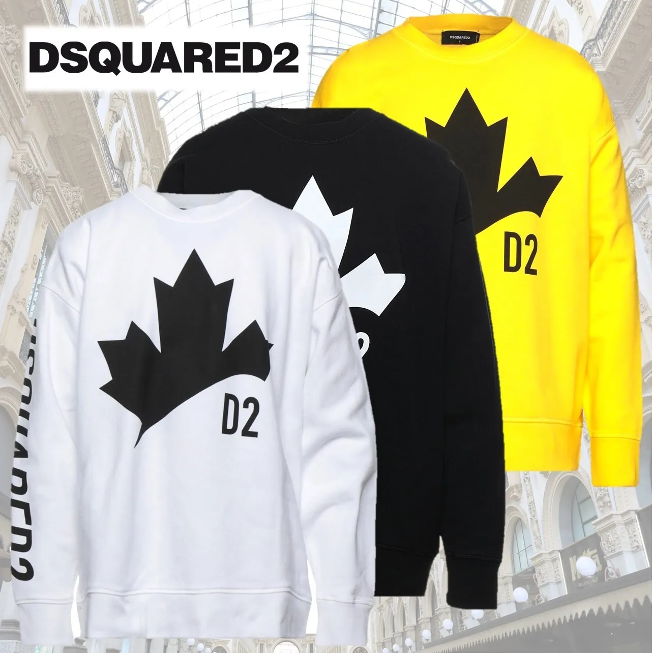 D SQUARED2  |Crew Neck Long Sleeves Plain Cotton Logo Luxury Sweatshirts