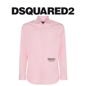 D SQUARED2  |Long Sleeves Plain Cotton Logo Luxury Shirts