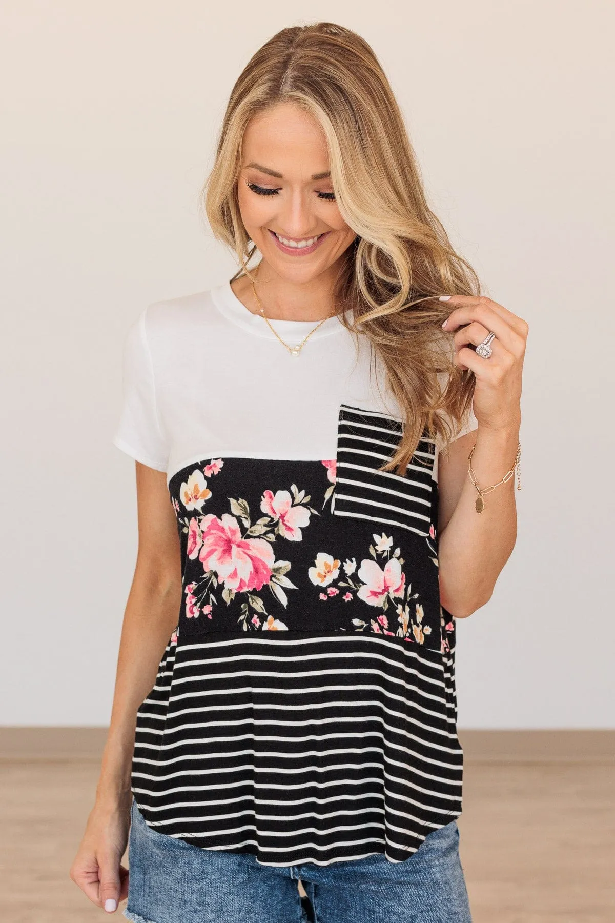 Days of Glory Patterned Top- White & Black