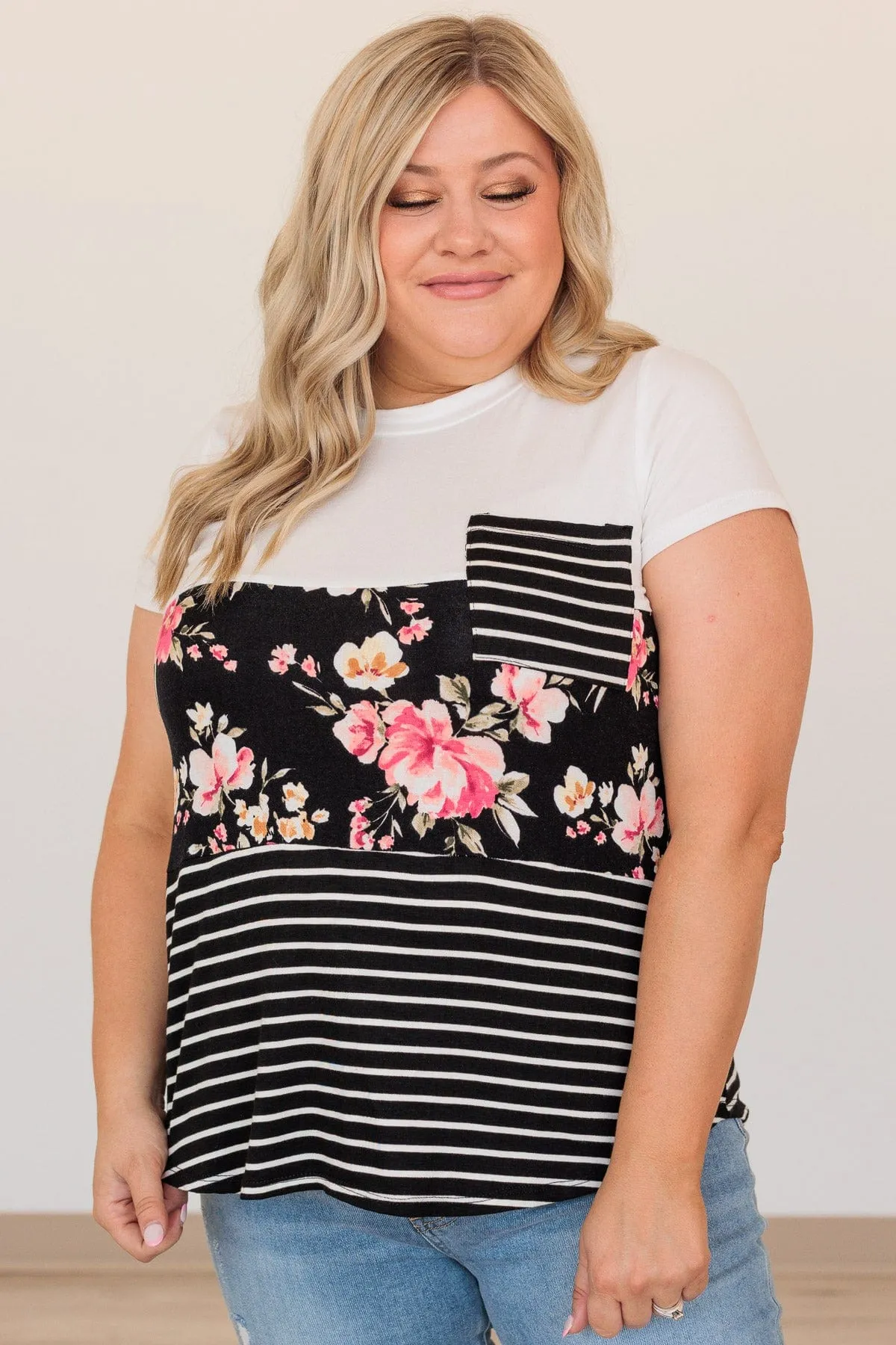 Days of Glory Patterned Top- White & Black