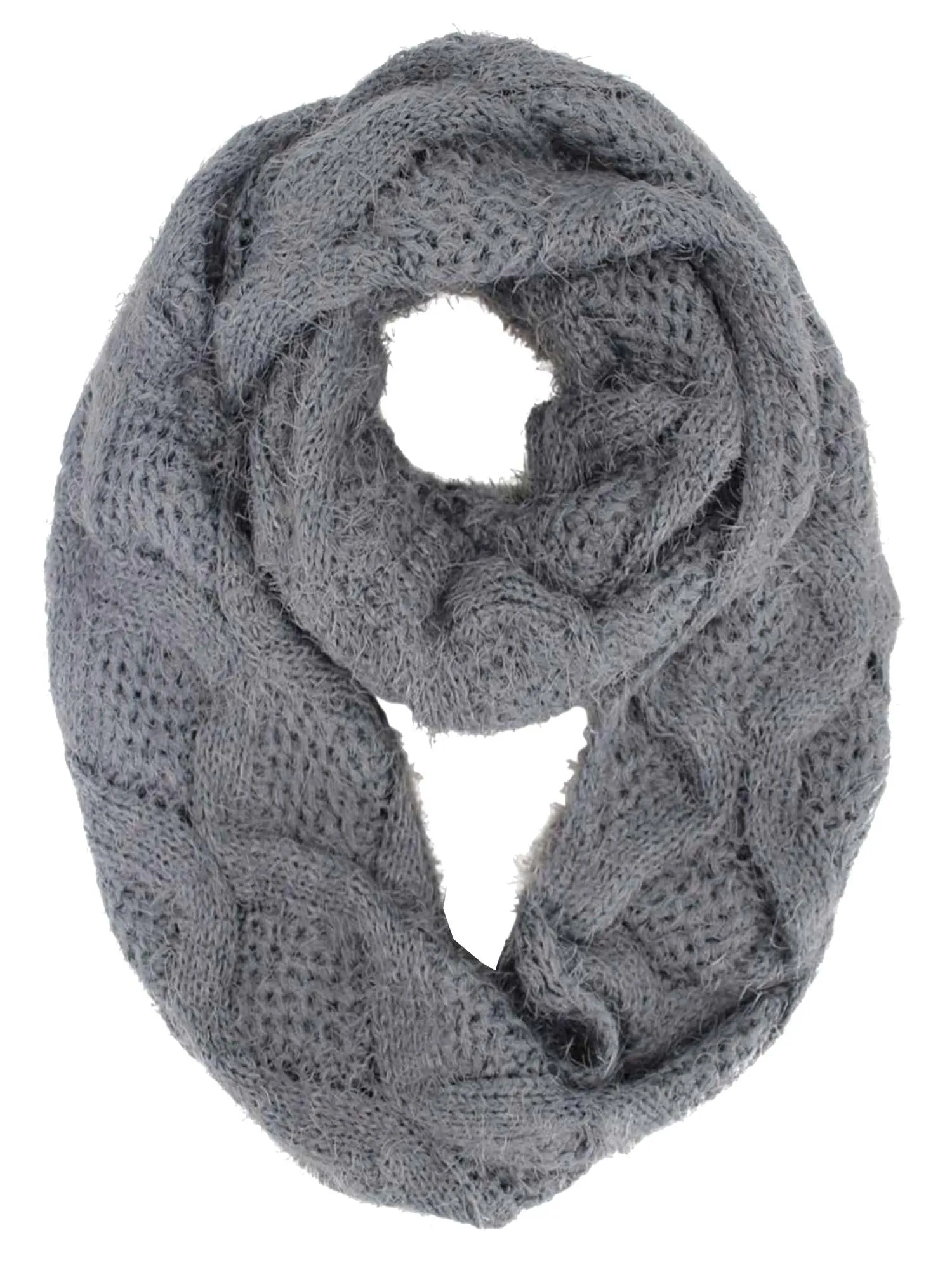 Diamond Knit Plush Fuzzy Eyelash Infinity Circle Scarf