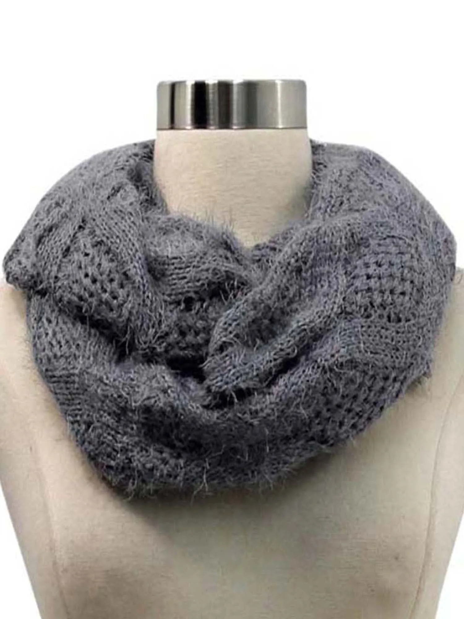 Diamond Knit Plush Fuzzy Eyelash Infinity Circle Scarf