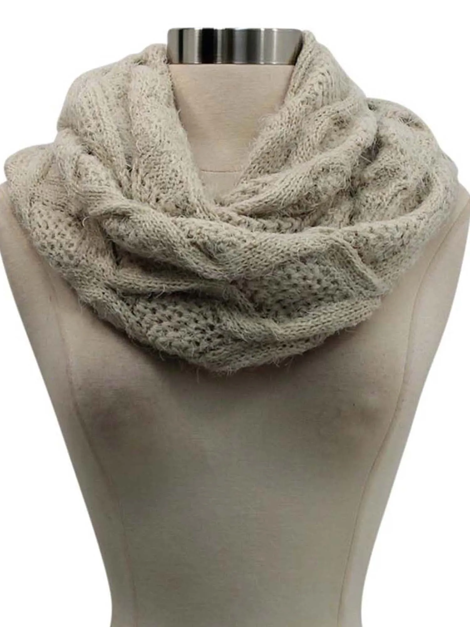 Diamond Knit Plush Fuzzy Eyelash Infinity Circle Scarf