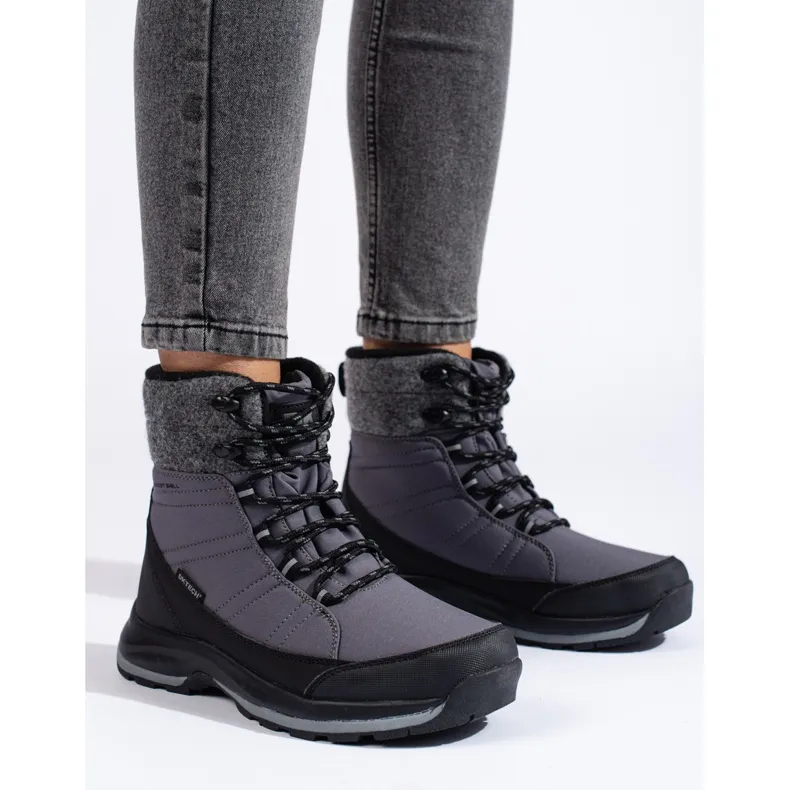 DK gray lace-up women's snow boots black