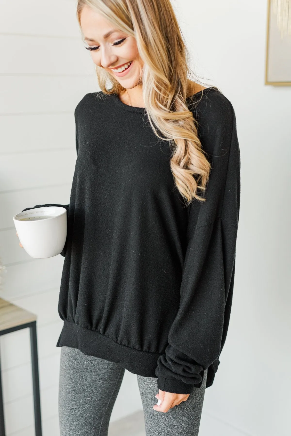 Dreaming Of The Day Oversized Pullover Top- Black