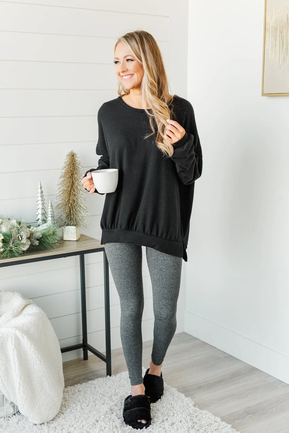 Dreaming Of The Day Oversized Pullover Top- Black