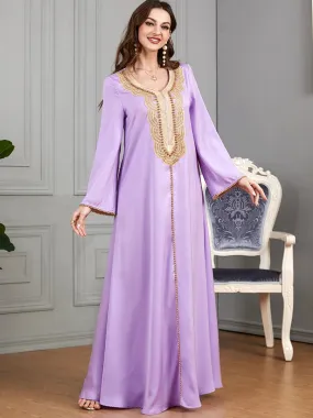 Elegant Casual Muslim Moroccan Female Long Dress