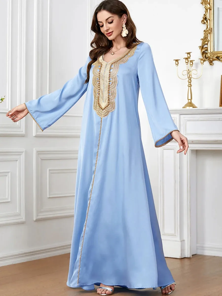 Elegant Casual Muslim Moroccan Female Long Dress