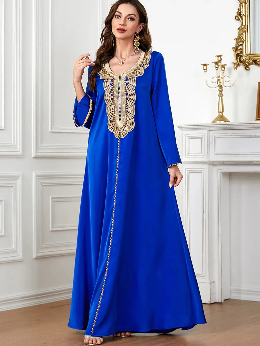 Elegant Casual Muslim Moroccan Female Long Dress