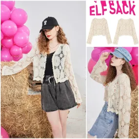 ELF SACK  |Casual Style Long Sleeves Plain Cotton Cardigans