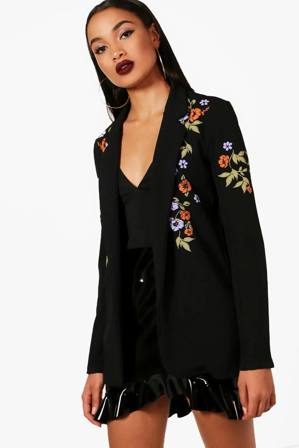 Embroidered Print Blazer