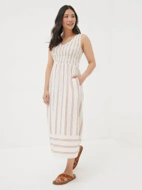 FatFace Aria Stripe Midi Dress - Beige