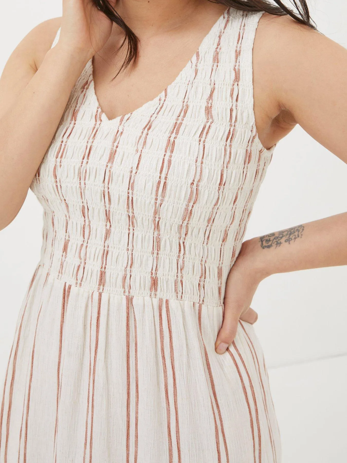 FatFace Aria Stripe Midi Dress - Beige