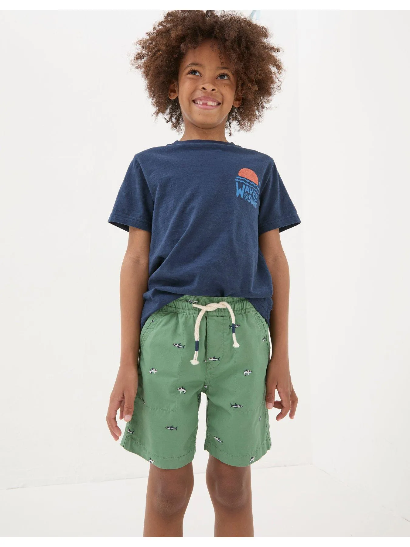 FatFace Boys Embroidered Shark Shorts - Green