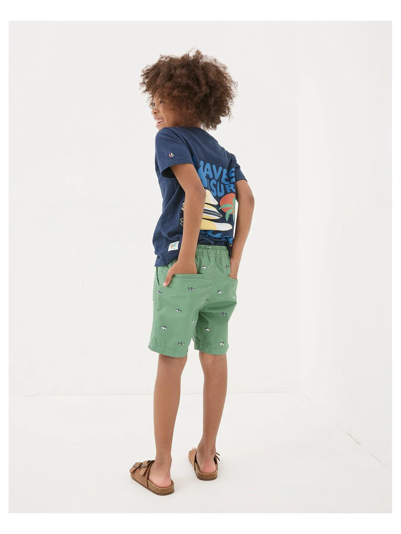 FatFace Boys Embroidered Shark Shorts - Green