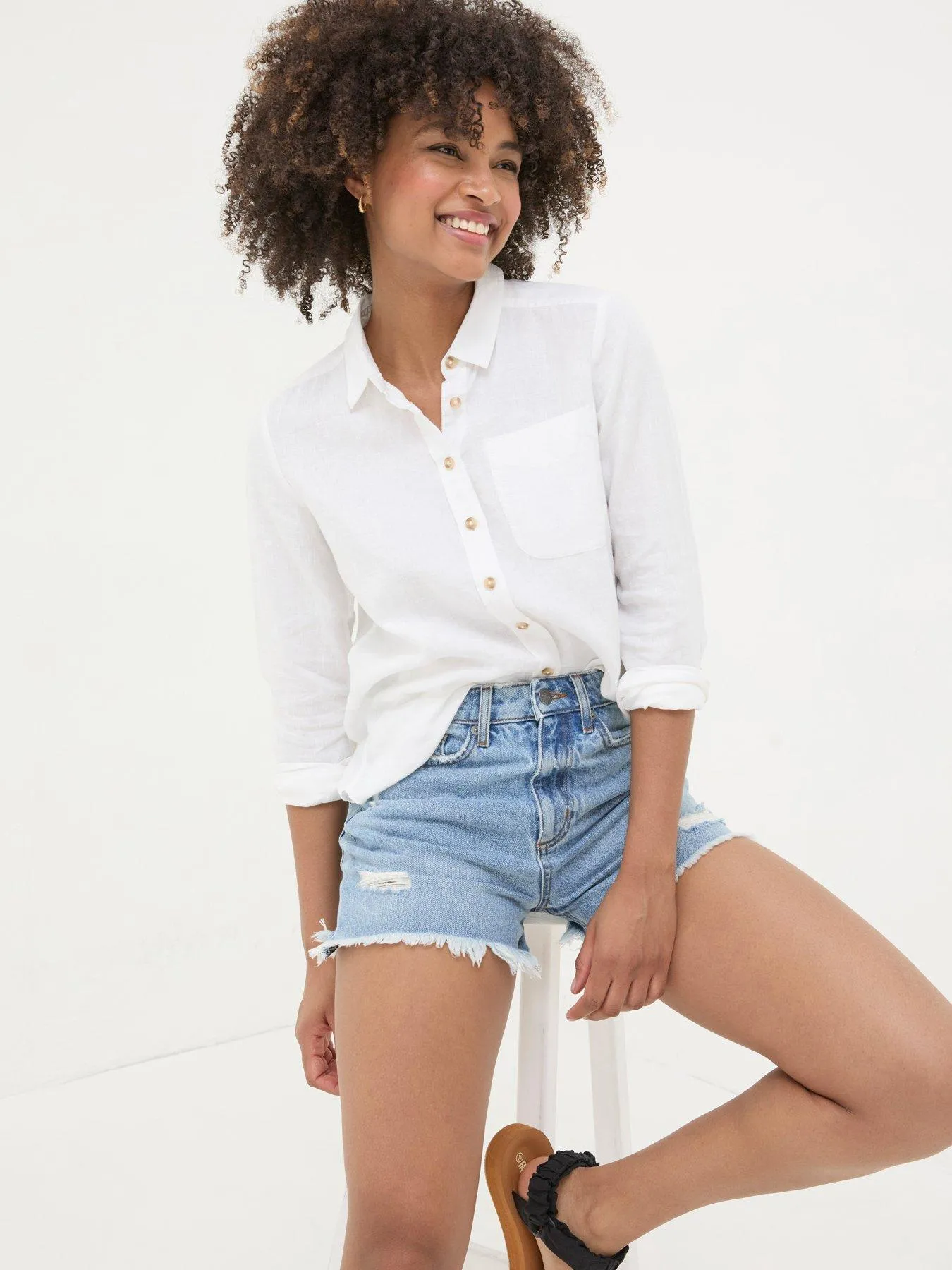 FatFace Olivia Linen Shirt - White