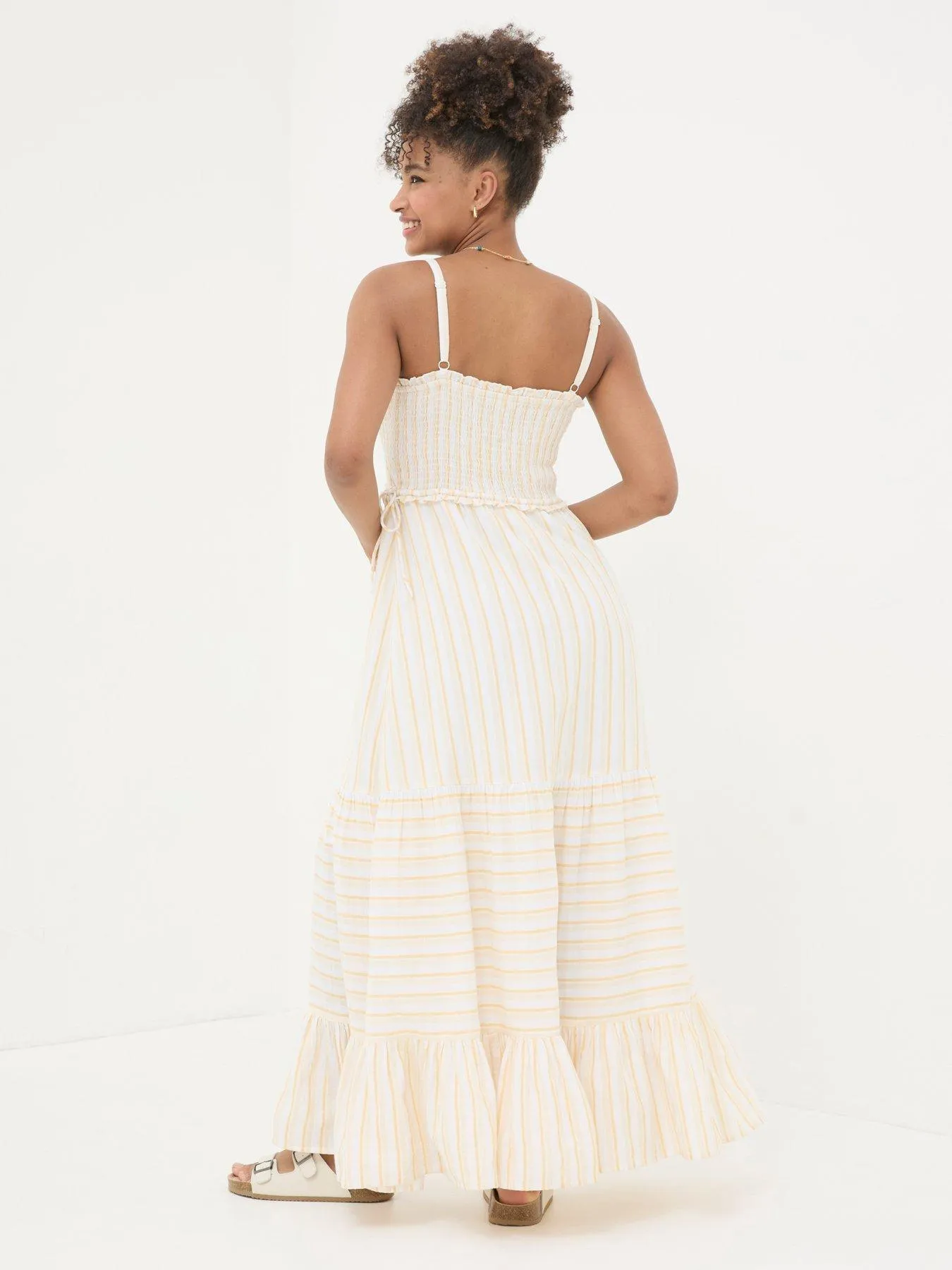 FatFace Stripe Tiered Strappy Maxi Dress - Yellow