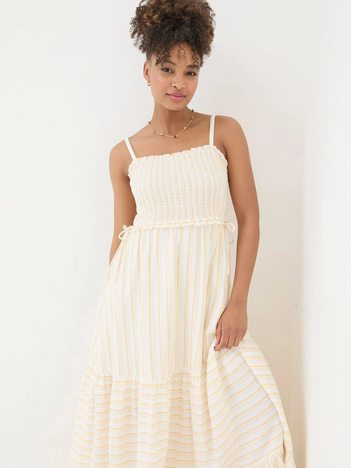 FatFace Stripe Tiered Strappy Maxi Dress - Yellow