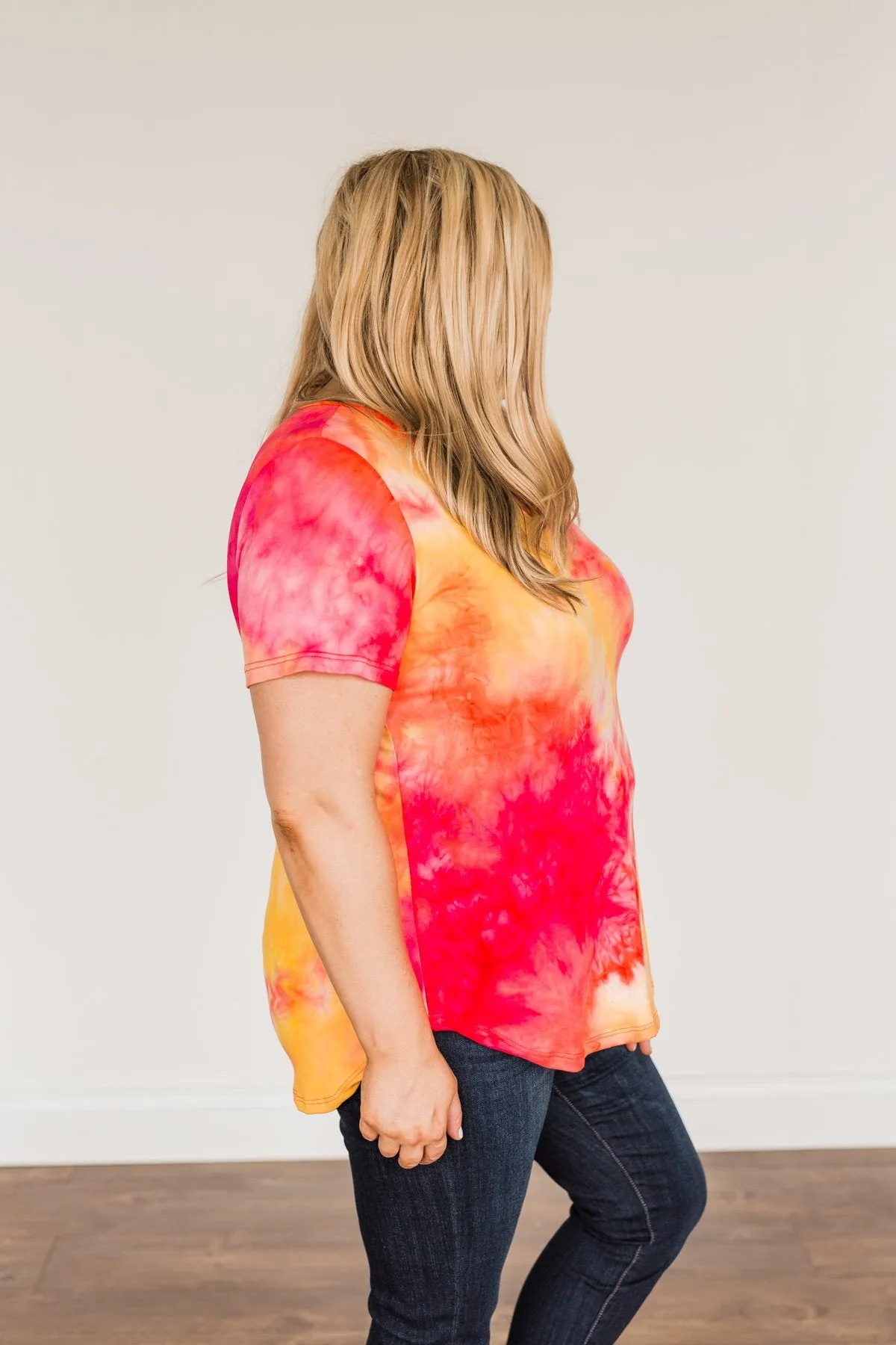 Find Your Fire Tie-Dye Top- Yellow, Orange & Fuchsia