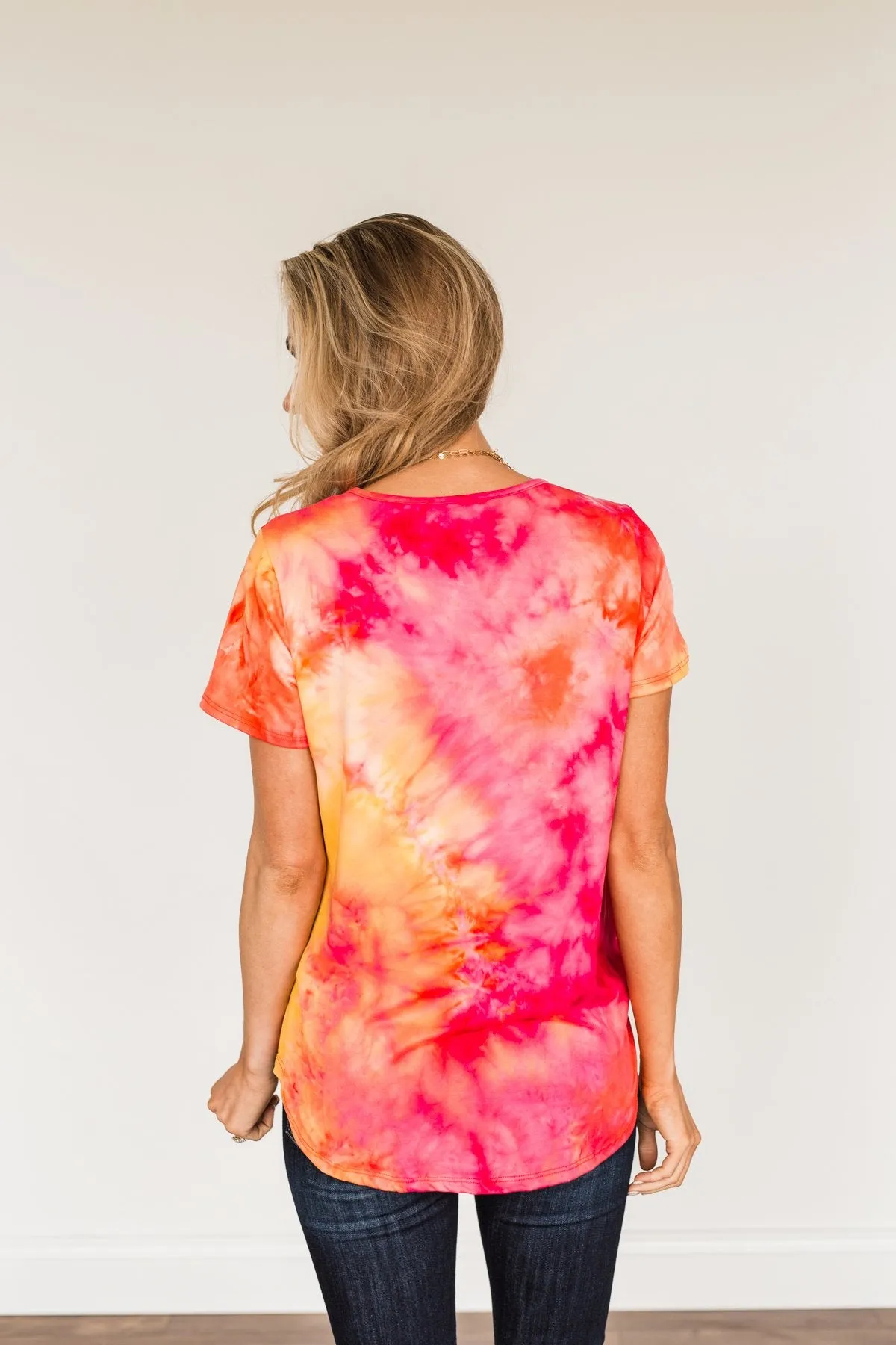 Find Your Fire Tie-Dye Top- Yellow, Orange & Fuchsia