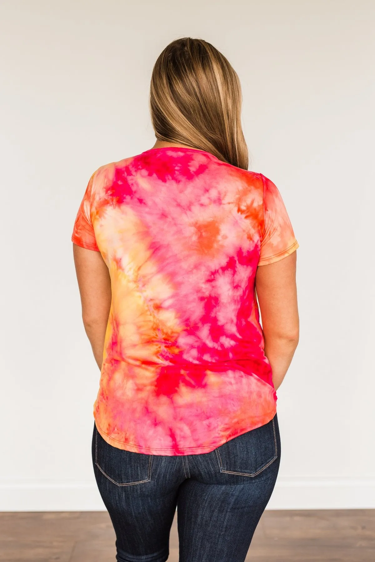 Find Your Fire Tie-Dye Top- Yellow, Orange & Fuchsia