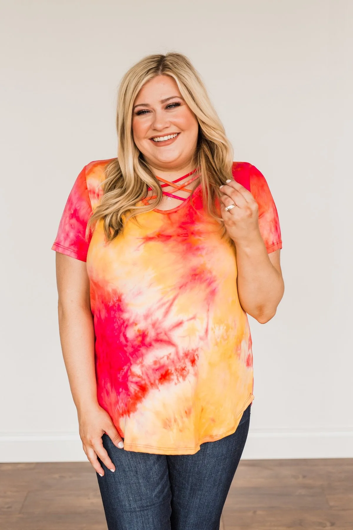 Find Your Fire Tie-Dye Top- Yellow, Orange & Fuchsia