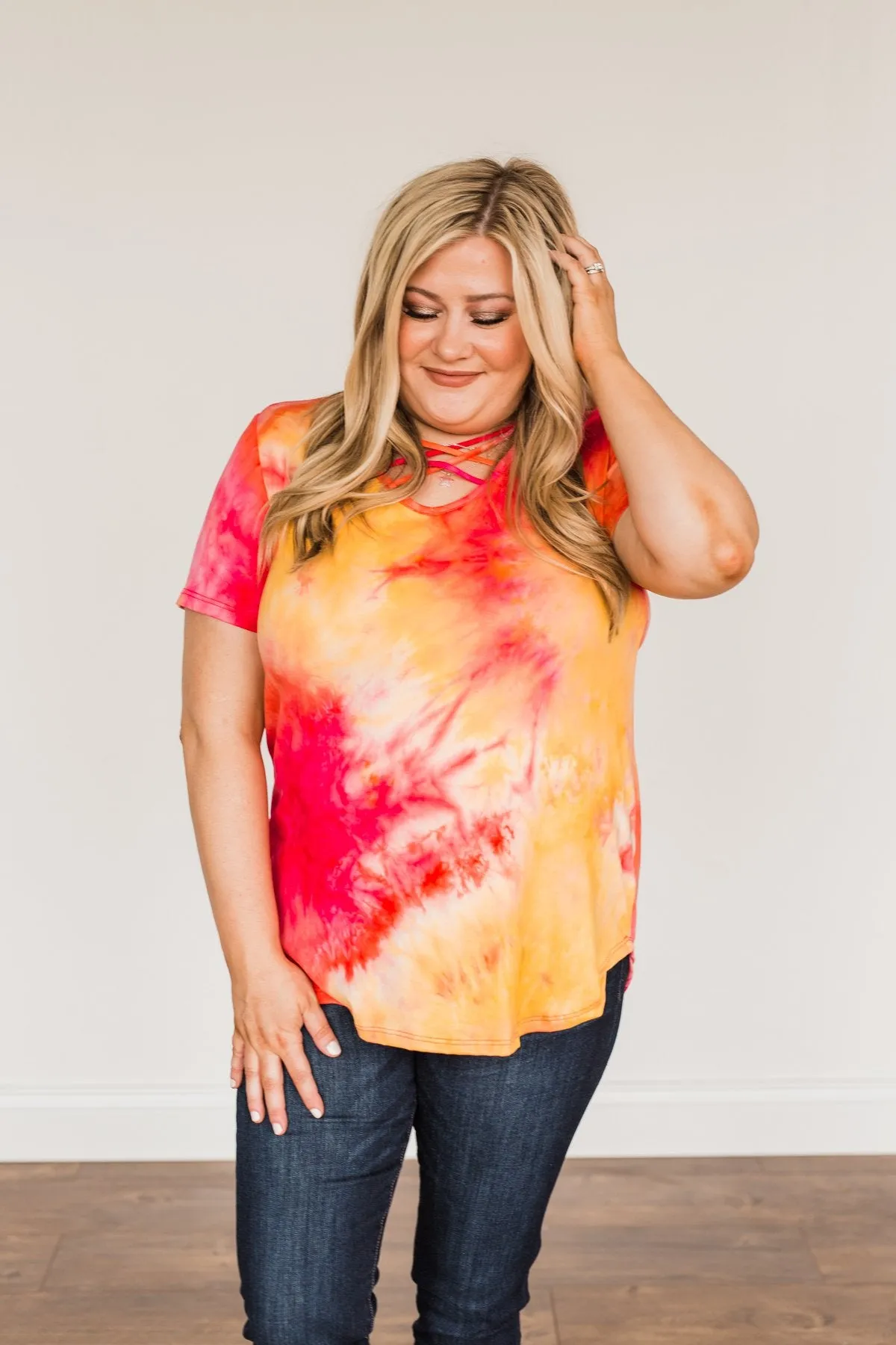 Find Your Fire Tie-Dye Top- Yellow, Orange & Fuchsia