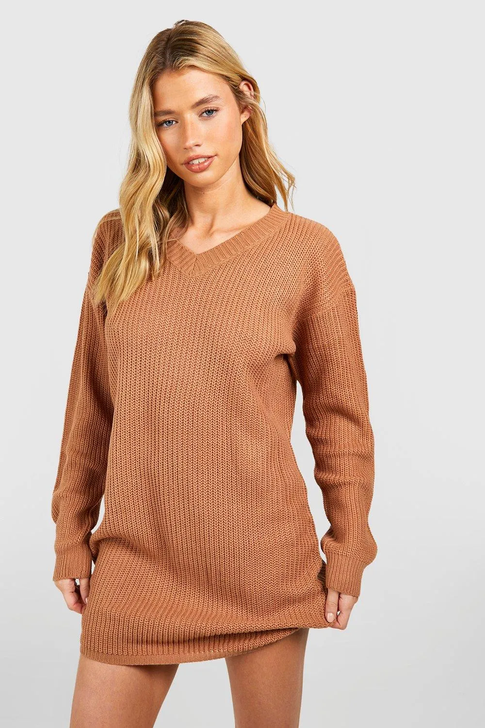 Fisherman V Neck Sweater Dress