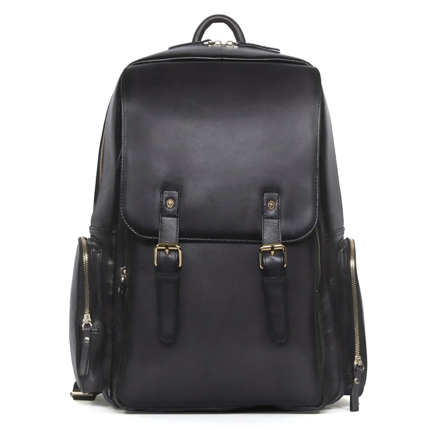 Flap-Over Travel Backpack in Grey Genuine leather