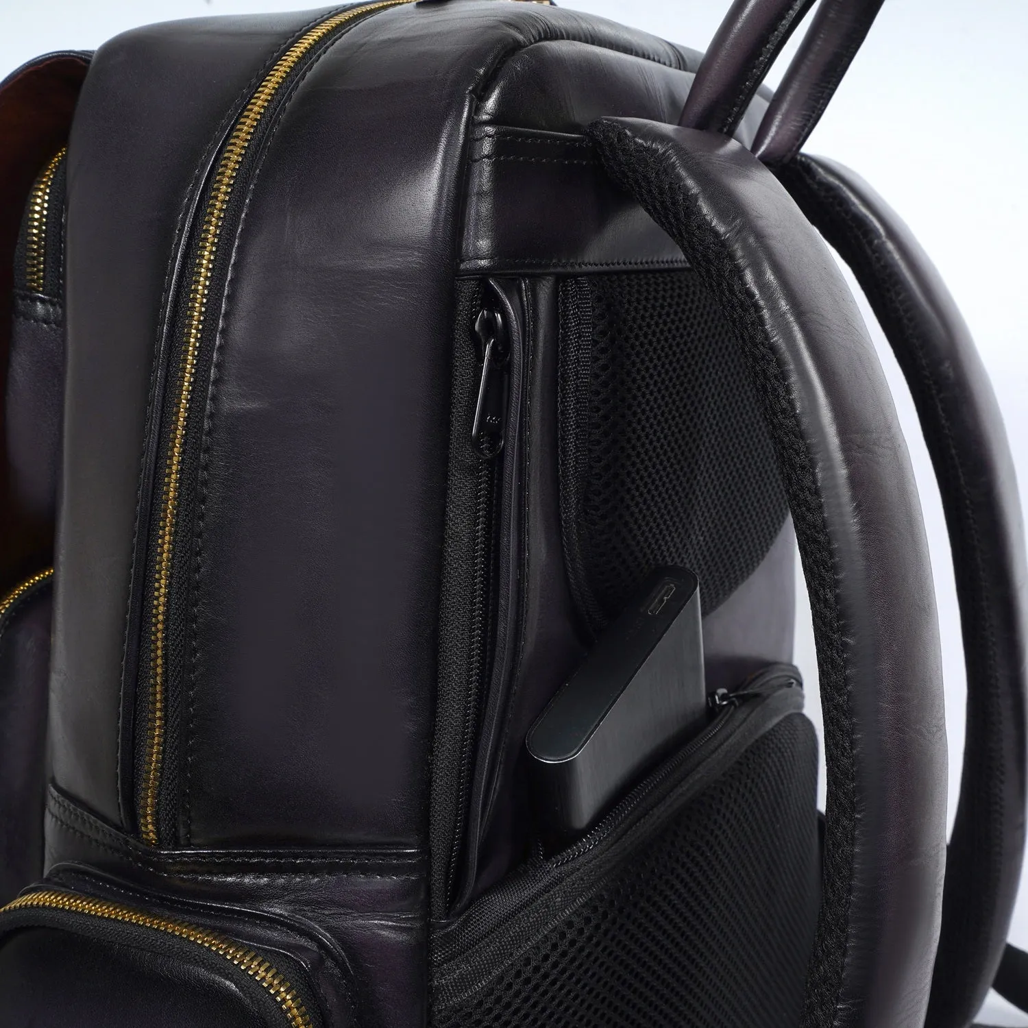 Flap-Over Travel Backpack in Grey Genuine leather