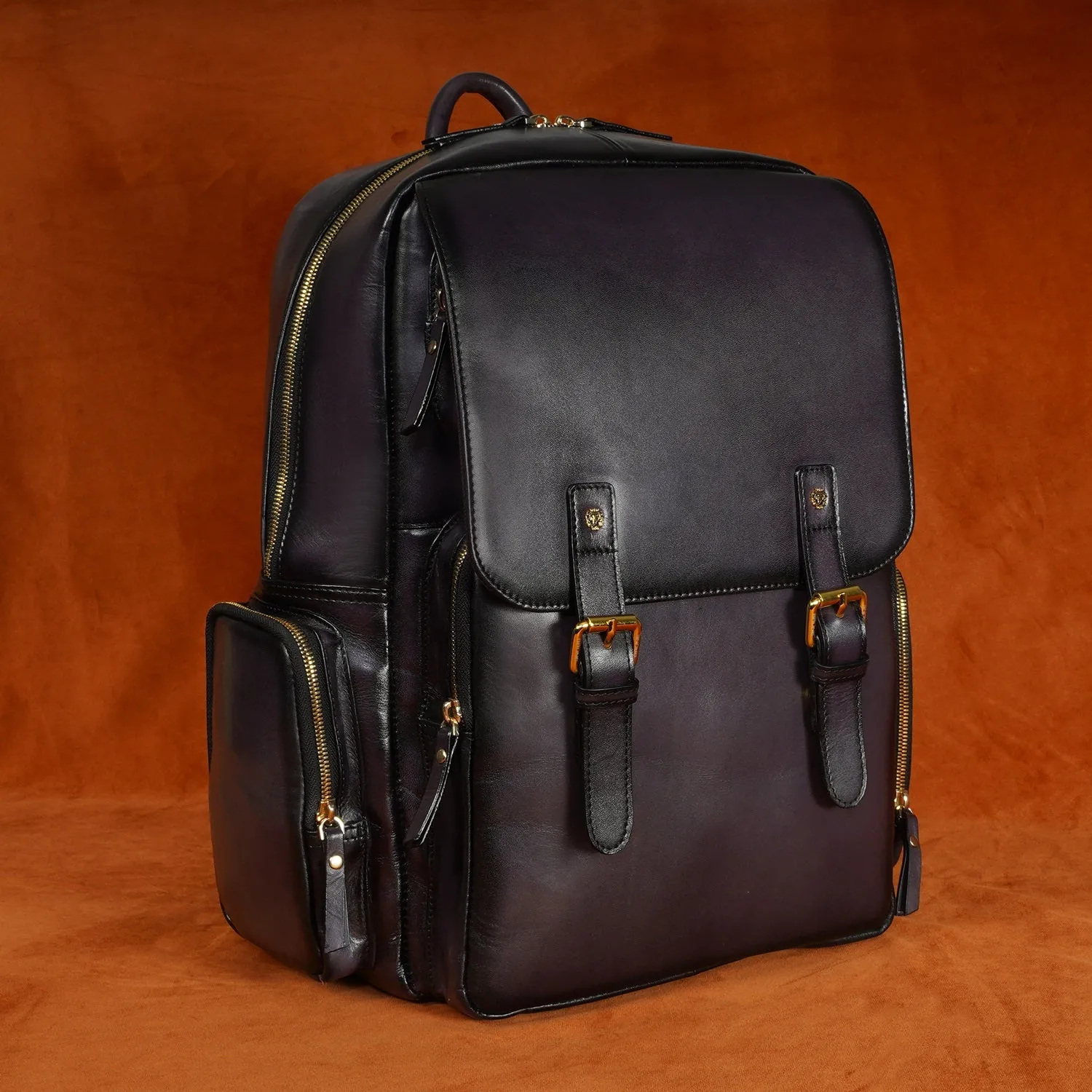 Flap-Over Travel Backpack in Grey Genuine leather