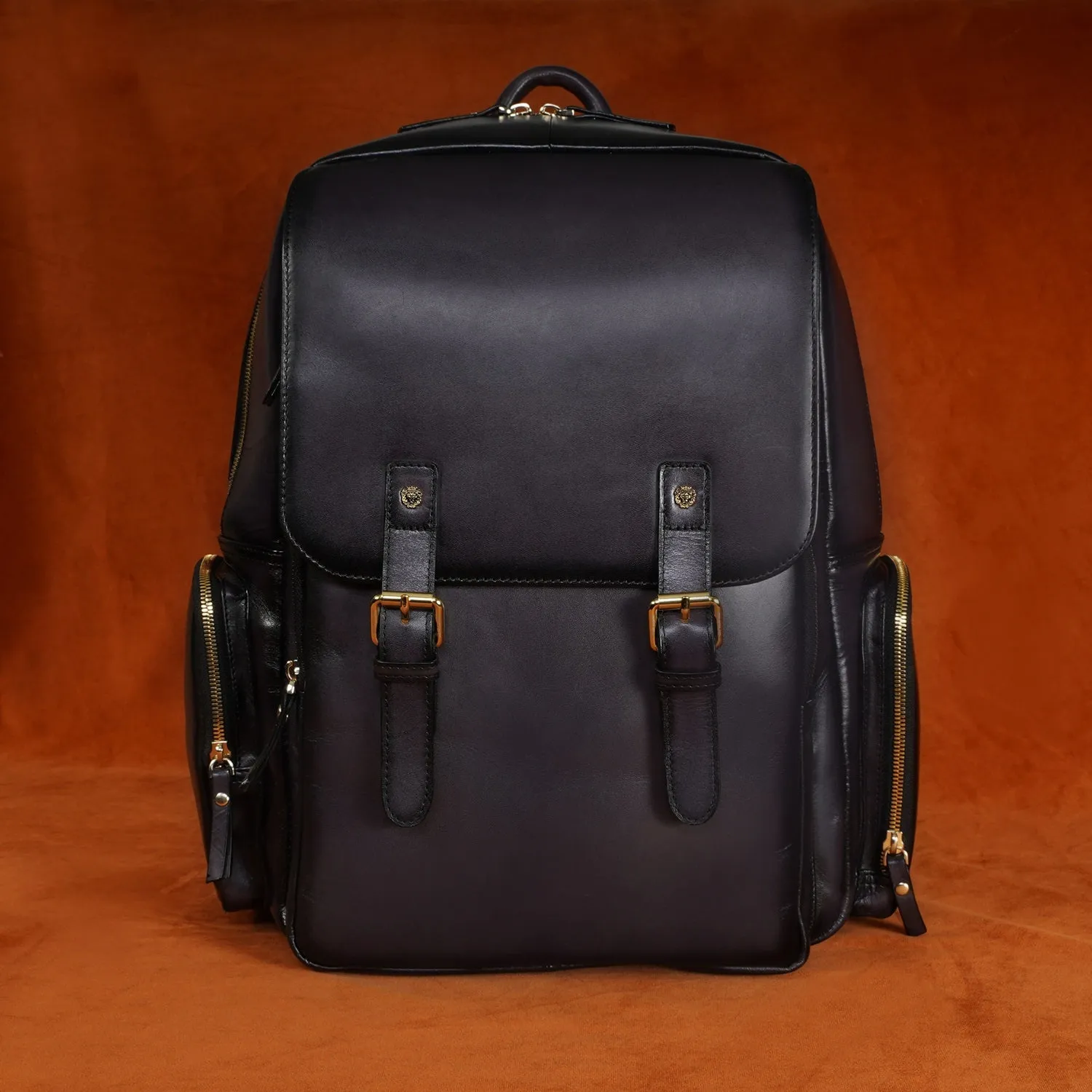 Flap-Over Travel Backpack in Grey Genuine leather