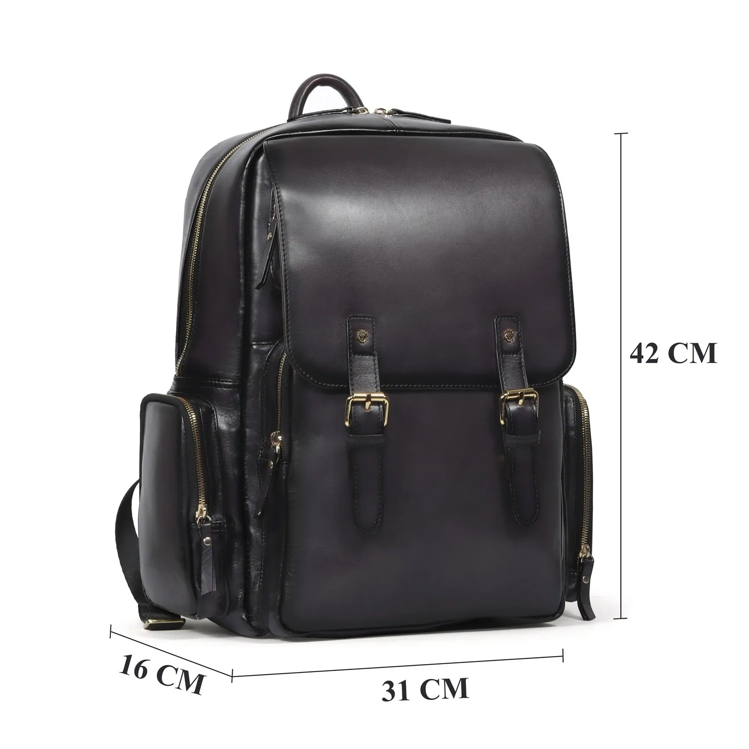 Flap-Over Travel Backpack in Grey Genuine leather