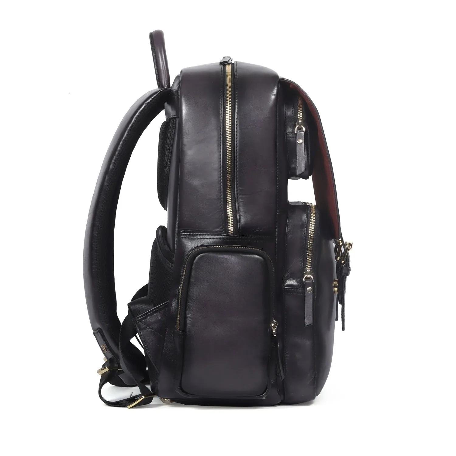 Flap-Over Travel Backpack in Grey Genuine leather