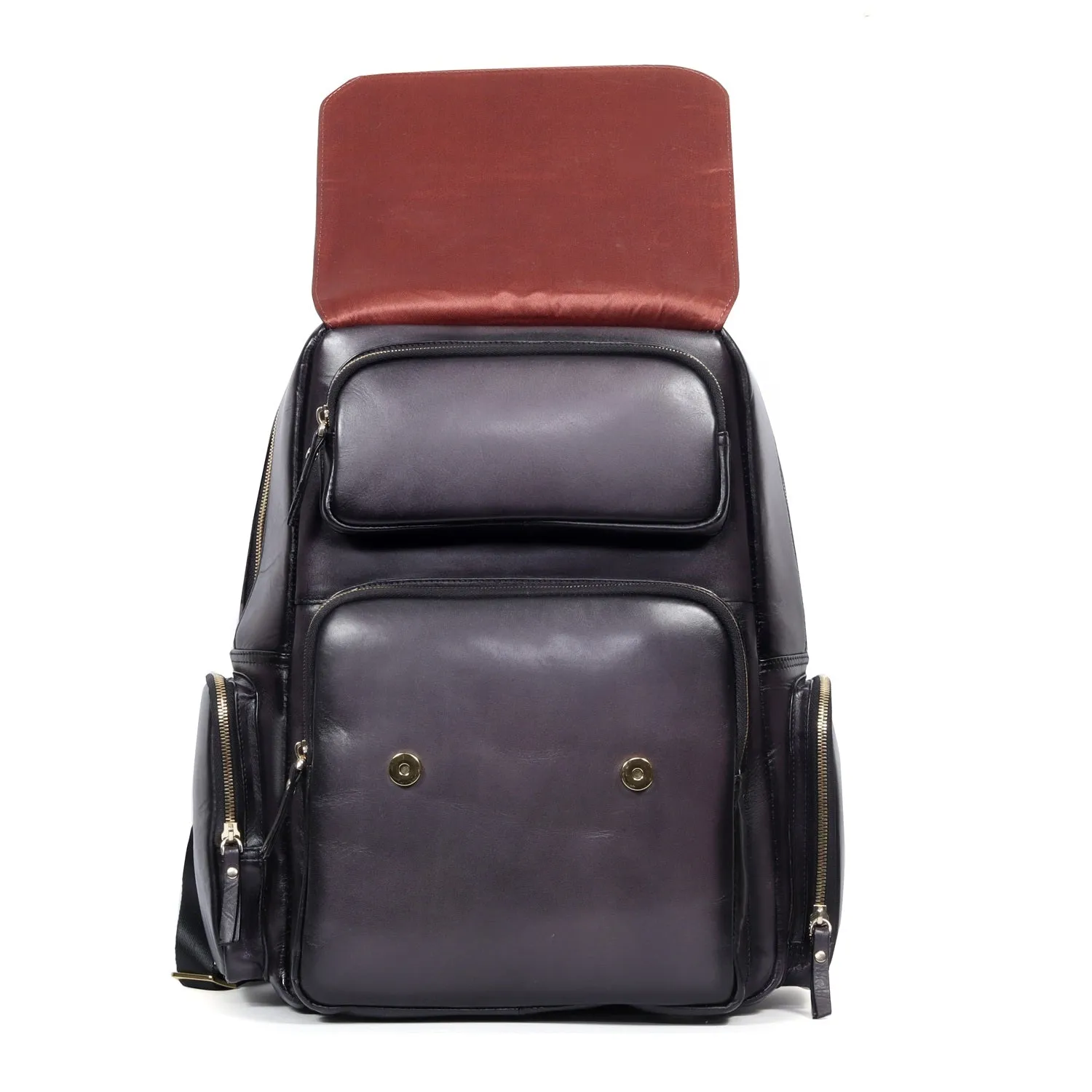 Flap-Over Travel Backpack in Grey Genuine leather