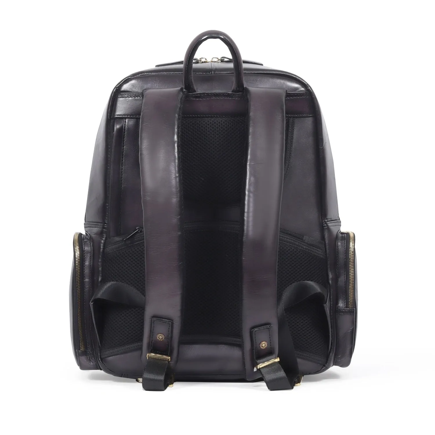 Flap-Over Travel Backpack in Grey Genuine leather