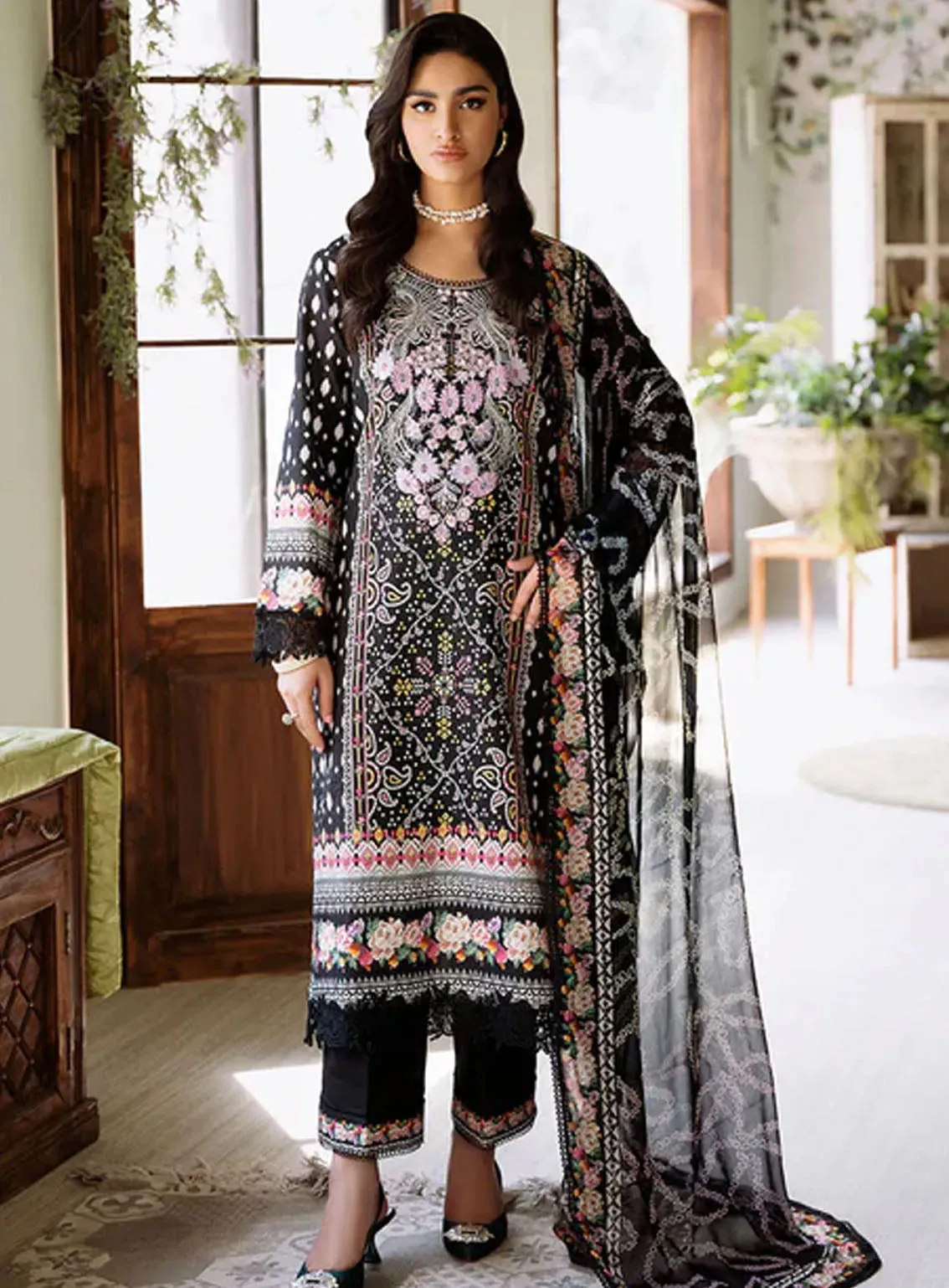 Flora By Roheenaz Embroidered Lawn 3 Piece Unstitched Suit RNZ24F RNP-06A VERIDIAN