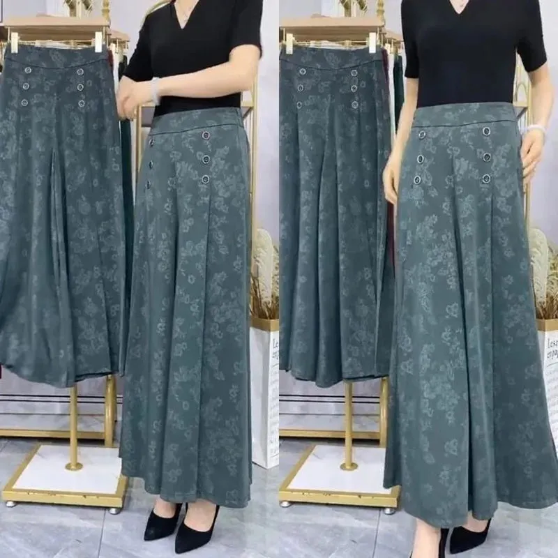 Floral  Casual Wide Leg Jacquard Weave Trousers Vintage Folds