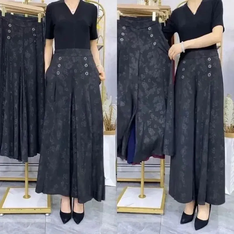 Floral  Casual Wide Leg Jacquard Weave Trousers Vintage Folds