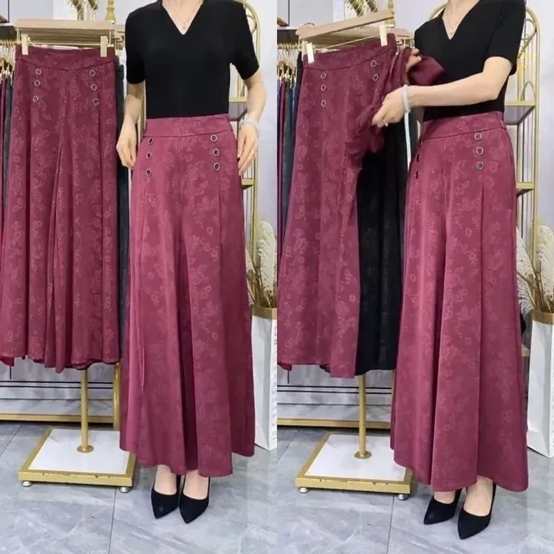 Floral  Casual Wide Leg Jacquard Weave Trousers Vintage Folds