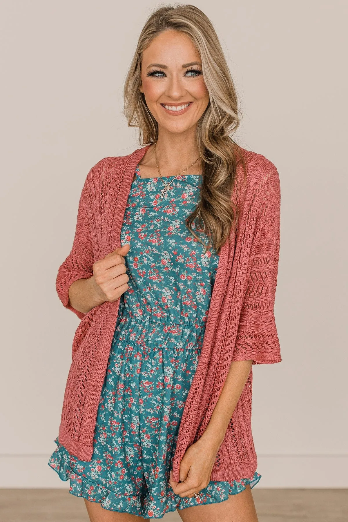 Follow You Everywhere Knit Kimono- Dark Coral