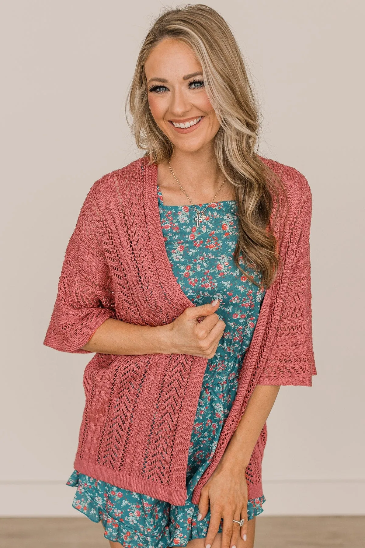 Follow You Everywhere Knit Kimono- Dark Coral