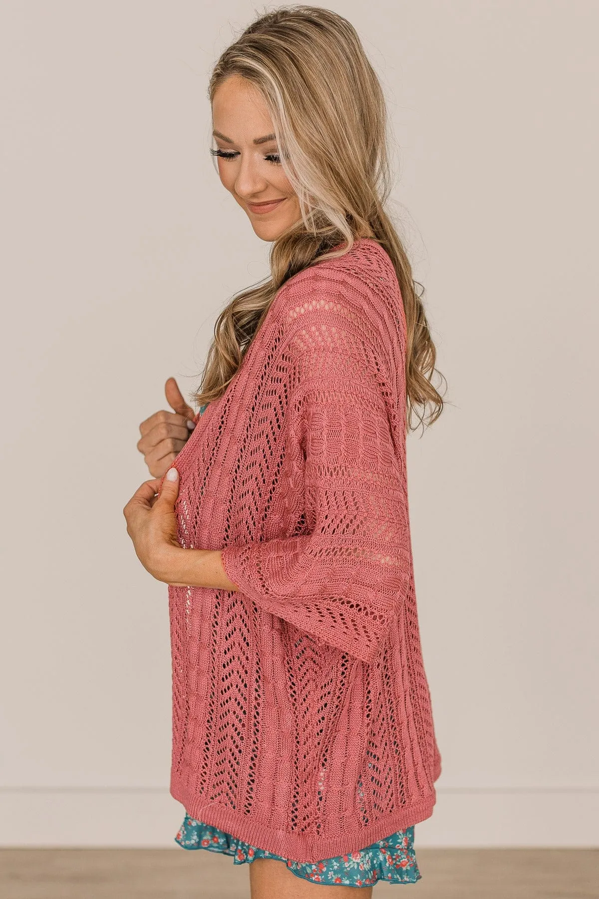 Follow You Everywhere Knit Kimono- Dark Coral