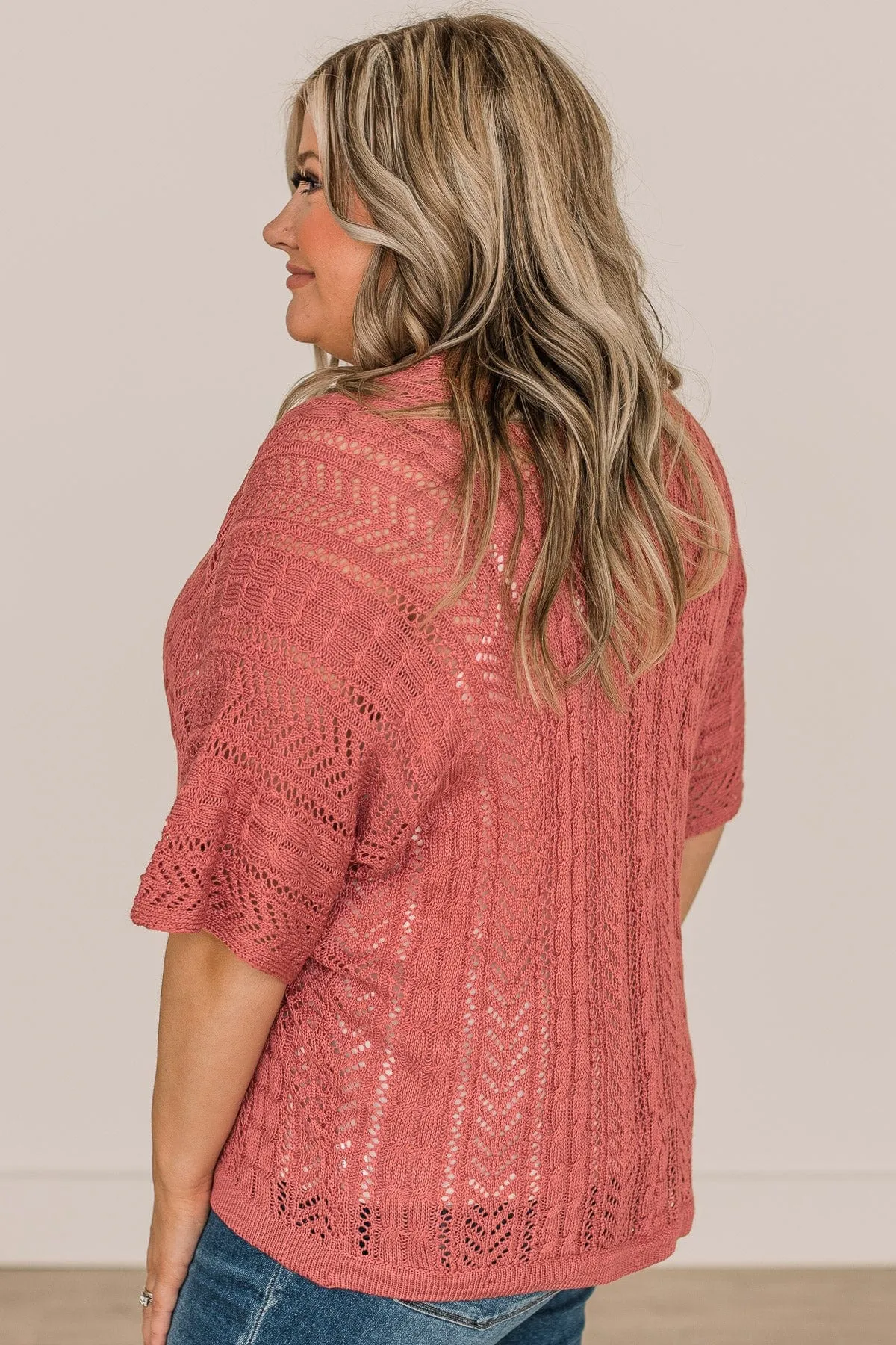 Follow You Everywhere Knit Kimono- Dark Coral