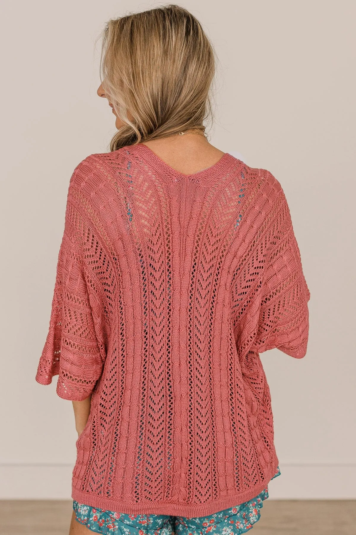 Follow You Everywhere Knit Kimono- Dark Coral