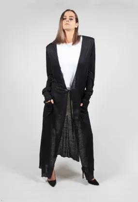 Full Length Cardigan with Tie Waist in Black